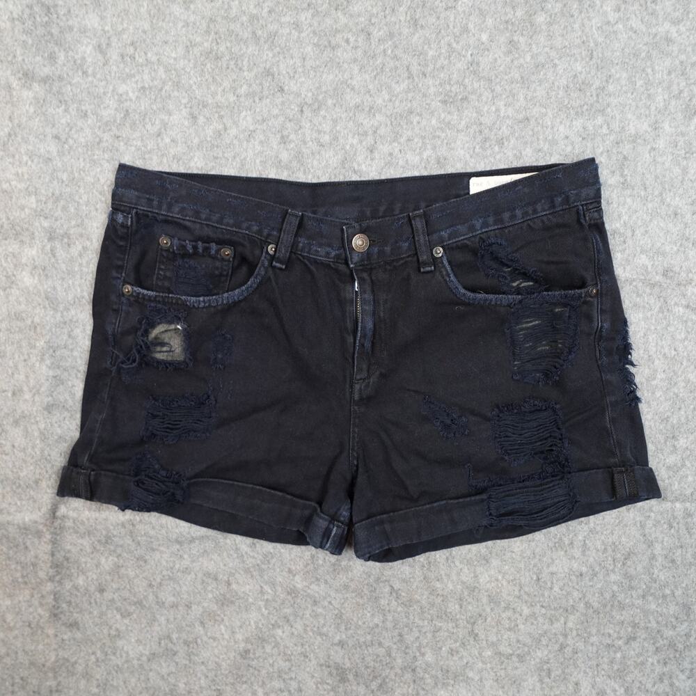 Rag and Bone Shorts Womens 31 Rebel Boyfriend 3" Black Denim Distressed Cuffed